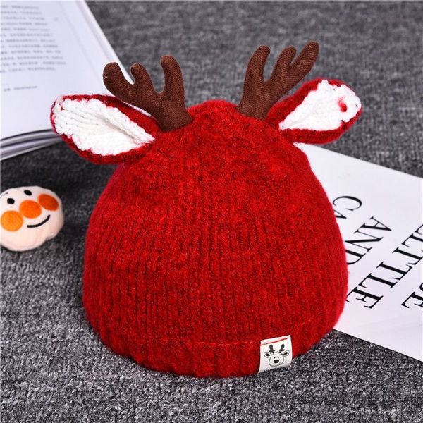 

new children hat toddler kids warm winter hat knitted chernier wool thickened pile antler ear hat double heating christmas cap, Yellow