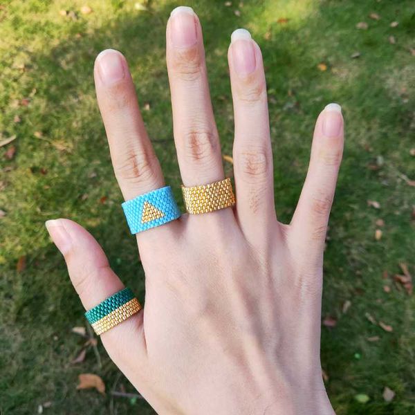 

fairywoo boho jewelry ring gold miyuki bead rings geometric ring set for women green accessories wholesale friendship gifts, Golden;silver