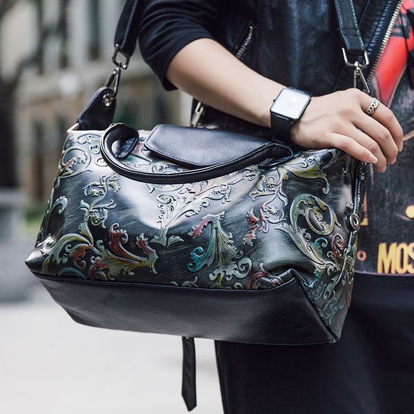 

new leather print fashion casual women bag rose patterned leather women bag
