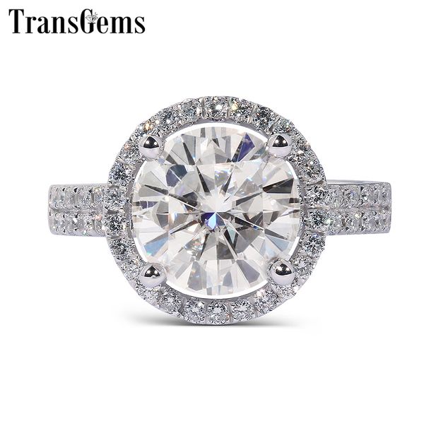 

transgems solid 14k 585 white gold center 2ct 8mm f color halo moissanite engagement ring for women gold rings with accents y19061203, Slivery;golden