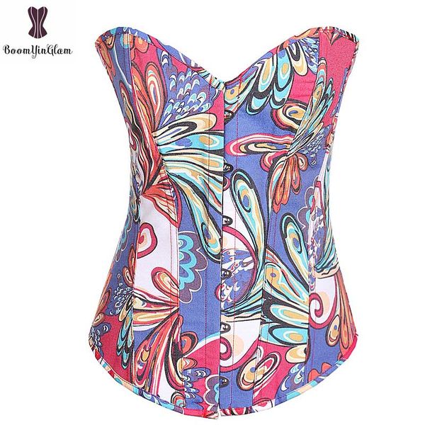 

colorful corset big flower korsett women fish boned waist slimming gorset overbust busk korset butterfly bustier lolita korse, Black;white