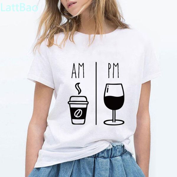 

fashion coffee red wine printing t shirts women fashion harajuku trendy tshirt cute loose top, White