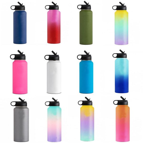 

32oz 40oz вакуумные бутылки с водой изолированные из нержавеющей стали стакан бутылка воды широкий рот путешествия кружка чашка соломенная к