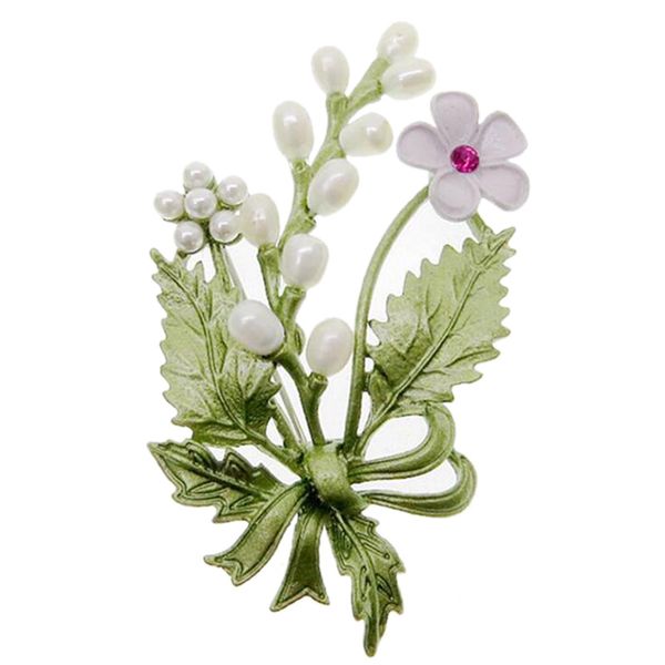 

new plant jewelry fashion crystal with natural pearl flower leaf brooch buckle accessories, Gray