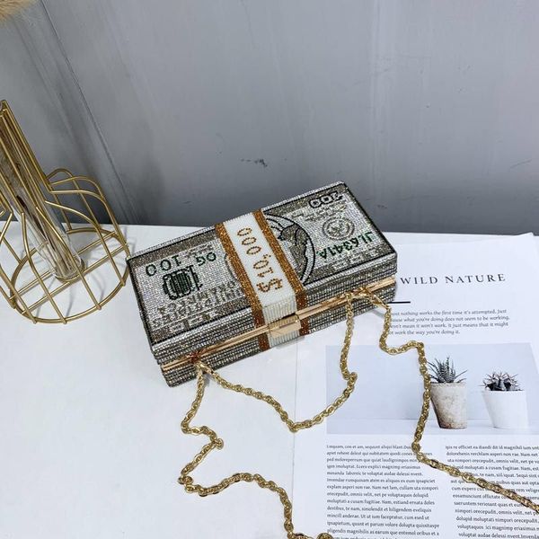 

new arrival stack of cash crystals women money evening clutch bags diamond wedding dinner purses and handbags luxury women designer bags