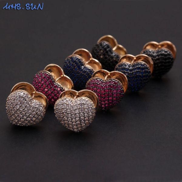 

mhs.sun women cubic zircon earrings jewelry fashion love heart stud earrings for valentine's day colorful lady gift, Golden;silver