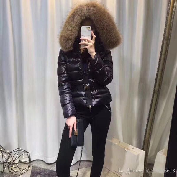 

куртка женская real raccoon меховой воротник утка вниз внутри теплое пальто femme со всеми tag и этикетки 19, Black