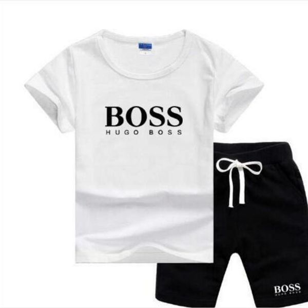 

bosslogo luxury designer summer fashion letters pattern baby boys kids clothes set short sleeve t-shirt+shorts cotton children clothes, White