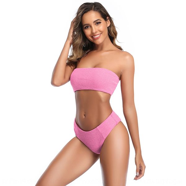 

2020 swimsuit bikini female bikini high waist split solid color swimsuit with special fabric, White;black