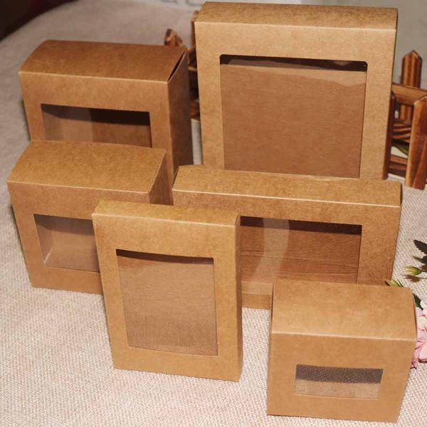 

gift wrap 10 pcs diy vintage color kraft paper box package with clear pvc window candy favors arts&krafts display