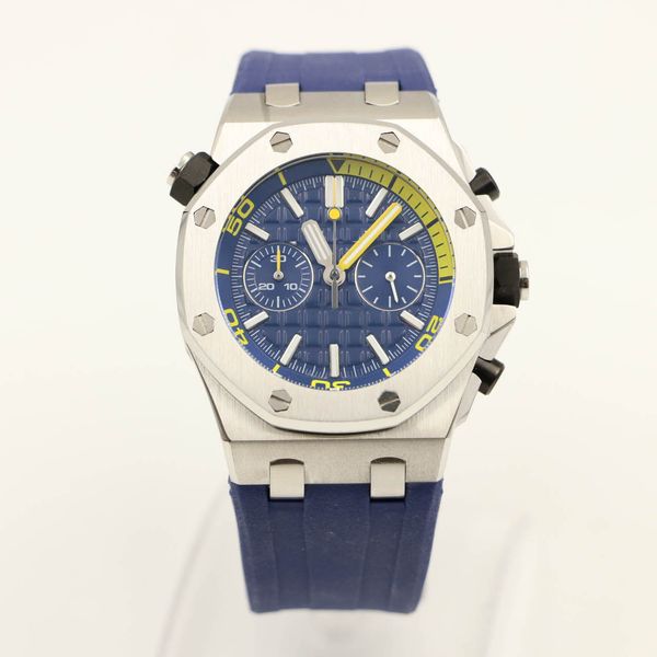 

новые лучшие мужские часы кварцевые royal oak движение vk хронограф красочные wristwatch каучуковый ремешок спорт мужские часы мужской наруч, Slivery;brown