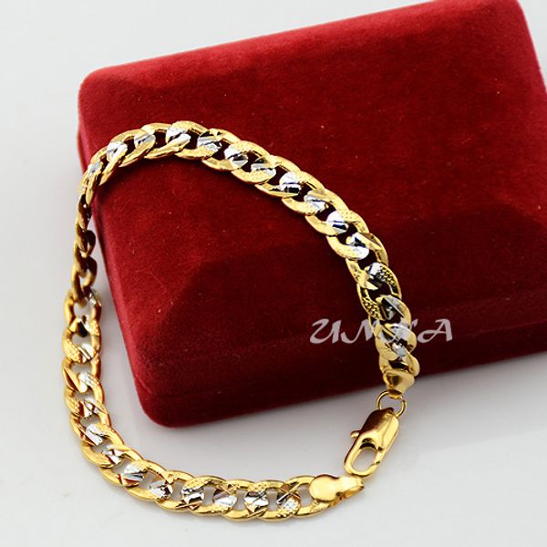 

7mm fashion new mens womens hammered curb cuban white yellow gold color bracelets chains, Black