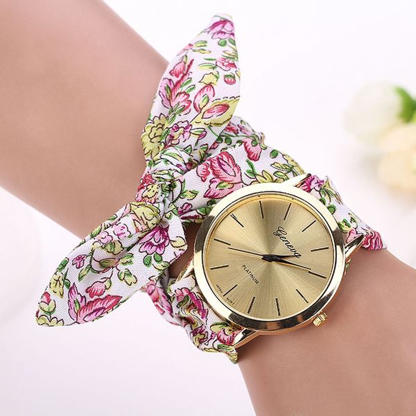 

women girl floral jacquard cloth quartz dial bracelet wristwatch watch women girl floral jacquard cloth quartz dial bracelet, Slivery;brown