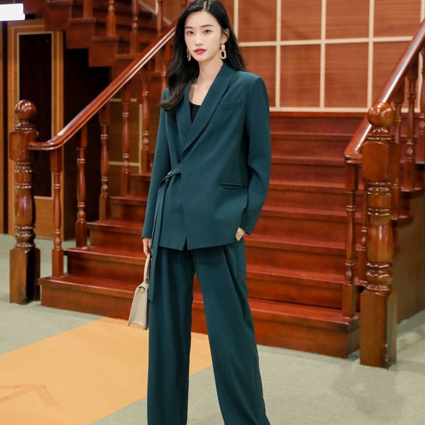 

chkesuit женского осеннего темперамент дизайн чувство сыпучих широких ноги брюки два куска, White