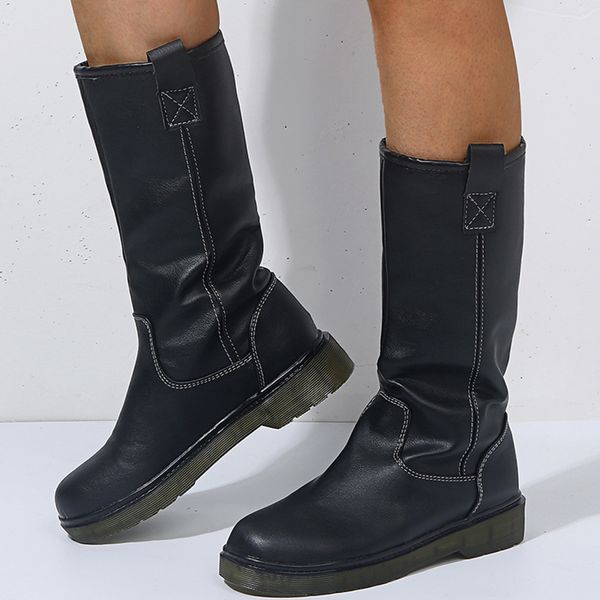 

lapolaka 2020 big size 43 wholesale fashion mid calf boos woman shoes slip on shoes women riding boots female, Black