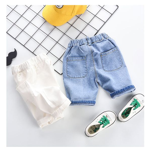 

kids summer designer pants 2019 brand childrens solid color jeans boys loose elastic waist pants wiht package fashion casual clothing, Blue