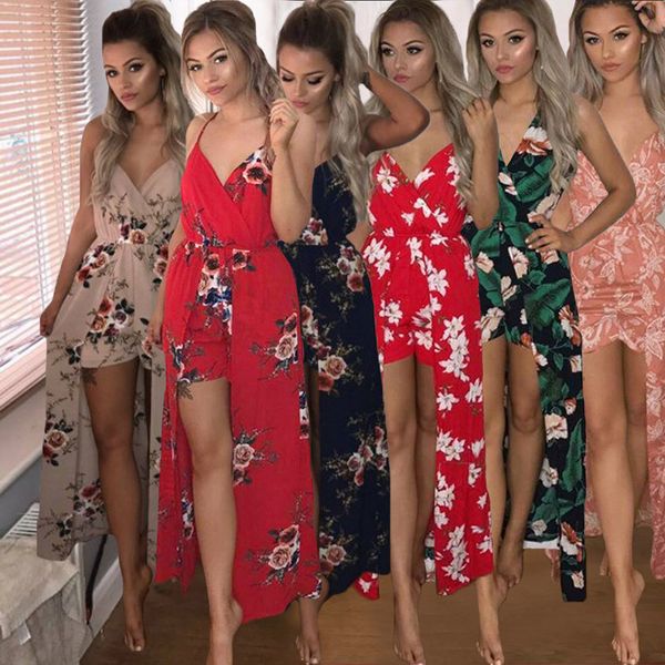 

print floral jumpsuits women summer strappy fashion bodycon jumpsuits playsuits bodysuits floral printed beach boho vintage, Black;white