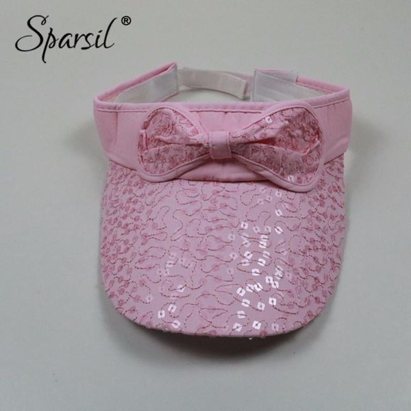 

sparsil women bow-knot sequins outdoor sports visor cap adjustable portable solid color wide brim sun hats stylish baseball cap, Blue;gray