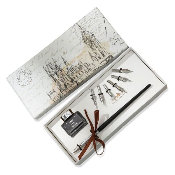 

vintage english calligraphy dip pen fountain with ink nibs set offices school stationery gift