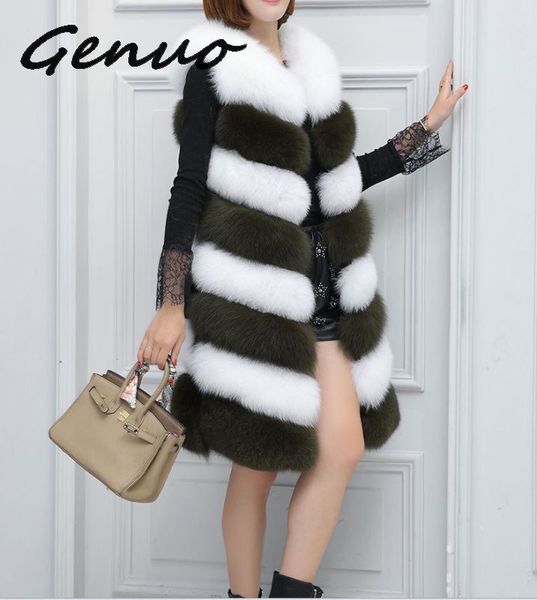 

genuo 2019 new women fashion casual stitching fur vest female fur slim color matching imitation vest female warm trend, Black