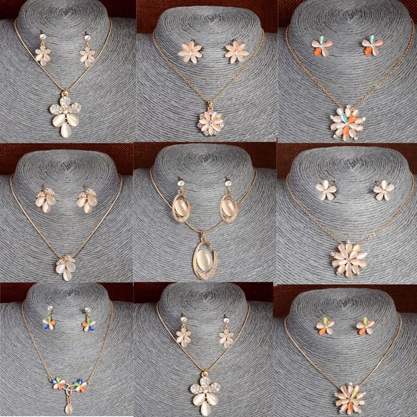 

luxury austrian crystal opal flower pendant jewelry sets gold color african beads women statement necklace earrings set, Silver