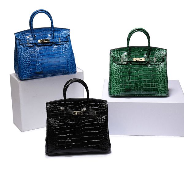 

роскошная крокодил из натуральной кожи сумки женщин леди сумки из натуральной кожи коровы top ручка плеча ремня padlock key 25 30 35сма