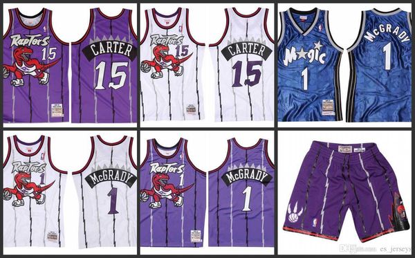 

retro mitchell & ness 1 tracy mcgrady 15 vince carter 1998-99 jersey toronto raptors throwback basketball jersey shorts