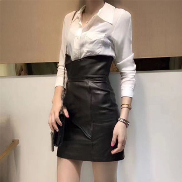 

2018 new fashion genuine sheep leather skirt g16, Black