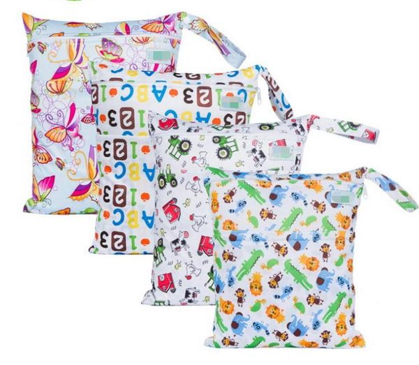 

50pcs reusable waterproof fashion prints wet dry diaper bag double pocket cloth handle wetbags 30*36cm