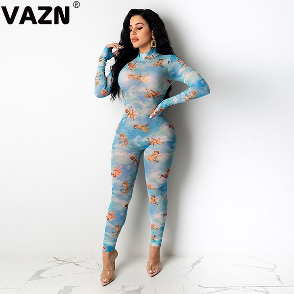 

vazn new listing 2020 spring women formal ladies jumpsuits long sleeve high neck rompers fall winter rave festival clothing, Black;white