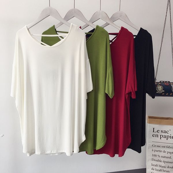 

short-sleeved t-shirt women's design sense loose round collar western style back cross exposed back watch out t-shirt clothes for cloth, White