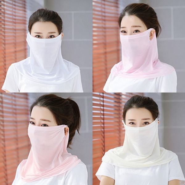 

hukze summer hiking silk cool ice cycling face mask breathable headwear anti-sweat scarf sunshade ear loops neck gaiters scarf, Black