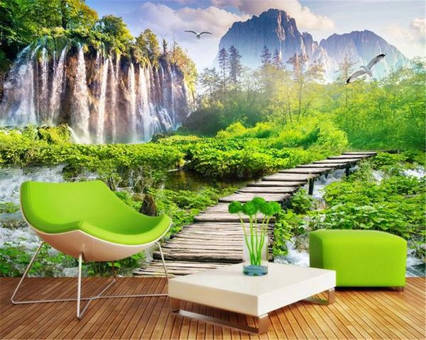 

custom p 3d wallpaper landscape waterfall garden landscape living room bedroom tv background wall wallpaper