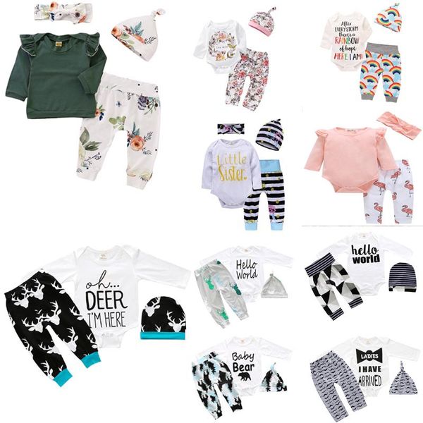 più 30 stili NUOVE neonate Natale scavato Outfit ROMPER Bambini Boy Girls 3 pezzi set T-shirt + pantaloni + cappello Set di abbigliamento per bambini