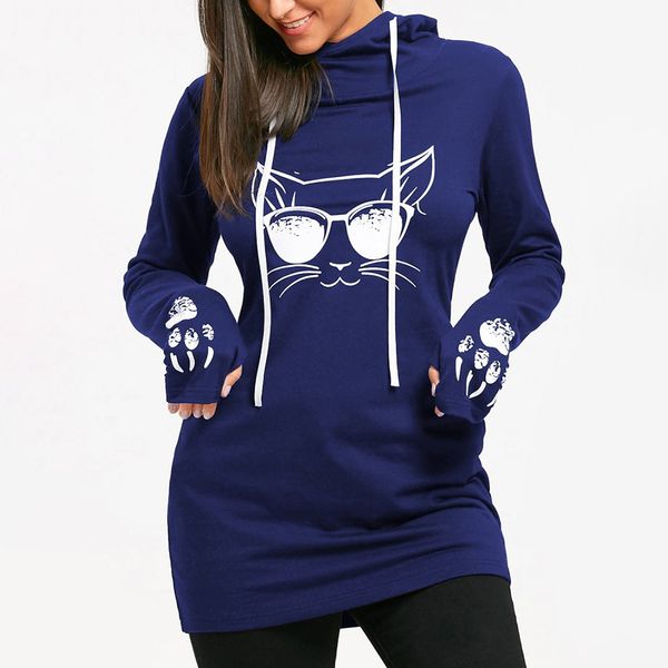 

2019 women hoodies long sleeve sweatshirt cool gothic cat print slim fit casual pullover female plus size 5xl hoodie autumn, Black