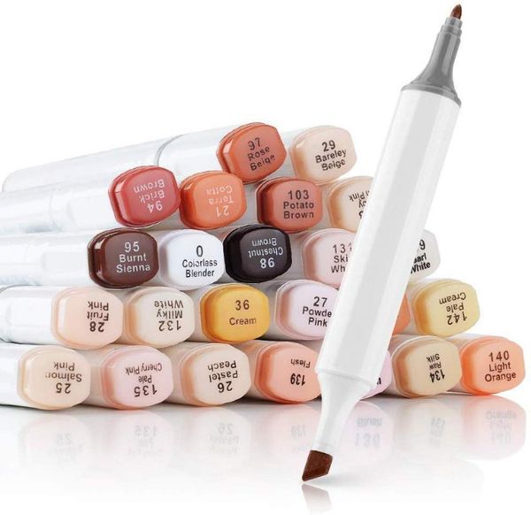 

24 pcs marker pens skin brown series color for portrait sketch drawing paint art design school animation supply