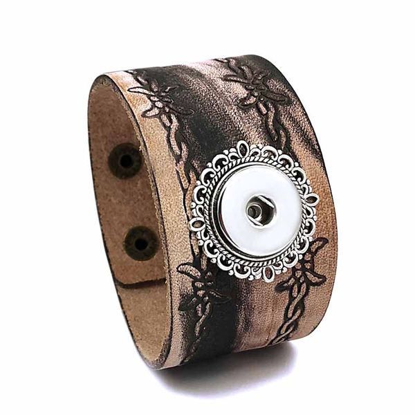 

fashion punk 300 interchangeable really genuine leather retro bracelet 18mm snap button bangle charm jewelry for women men gift, Black