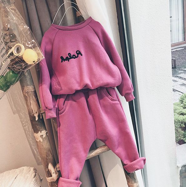 

autumn winter boys girls clothes embroidered hoodies+pants outfit kids boys clothes suit for girls clothing sets 2019, White