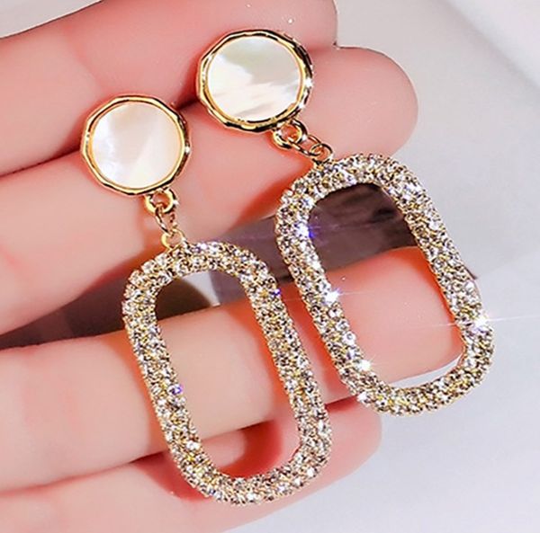 

s973 fashion jewelry geometric ellipse diamond earrings women dangle stud earrings, Silver