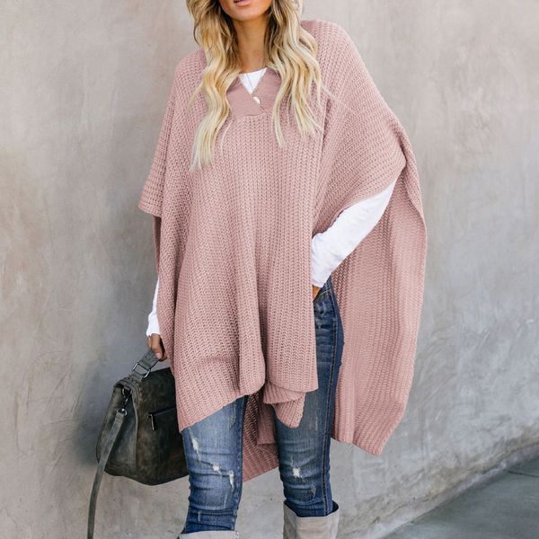 

women pullover cloak sweater fall winter loose tunic long knitted raglan sleeve jumpers knitwear female knit rib sweaters, Black