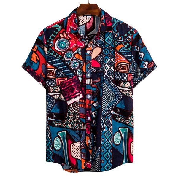 

mens ethnic short sleeve beach hawaiian shirt tropical summer cotton linen printing hawaiian button down shirts plus size, White;black