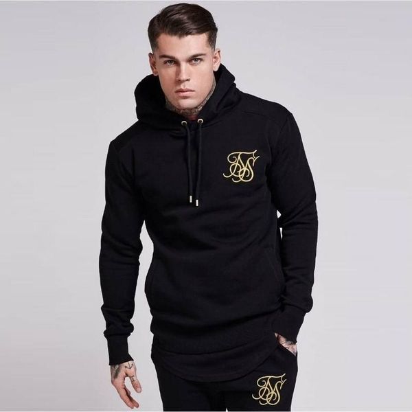

fashion men hoodies and sweatshirts brand clothing casual male fitness bodybuilding sik silk hooded sweatshirt, Black
