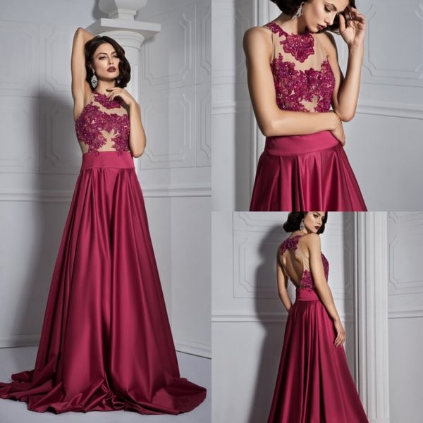 

bien savvy 2019 вечерние платья jewel шеи сексуальная рукавов полые обратно кружева аппликации линия выпускного вечера платье развертки поез, Black;red