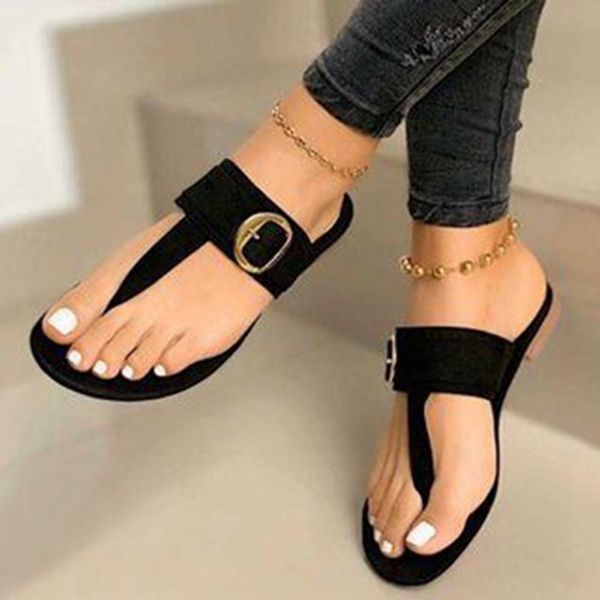 

nausk summer female clip feet new clip toe flat sandals fashion women's sandals comfortable buckle outdoor beach slippers d1049, Black