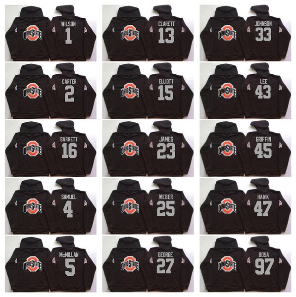 

ohio state buckeyes men jerseys 15 elliott 97 bosa 12 c.jones 16 barrett 1 b.miller black hoodie hooded sweatshirt jackets jersey, Black;red