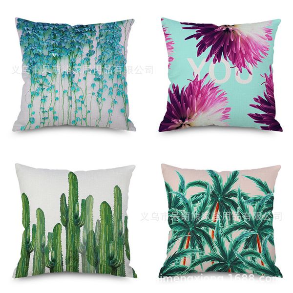 

watercolor heat sell tropic botany flax embrace pillow case imitate mabaozhen automobile sofa back cushion cushion pillow factory