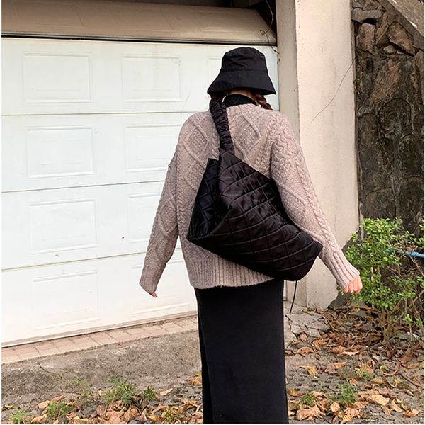 

zebella women large capacity nylon canvas puff jumbo bag black quilted thread space bale totes handbag 2020 spring korea style
