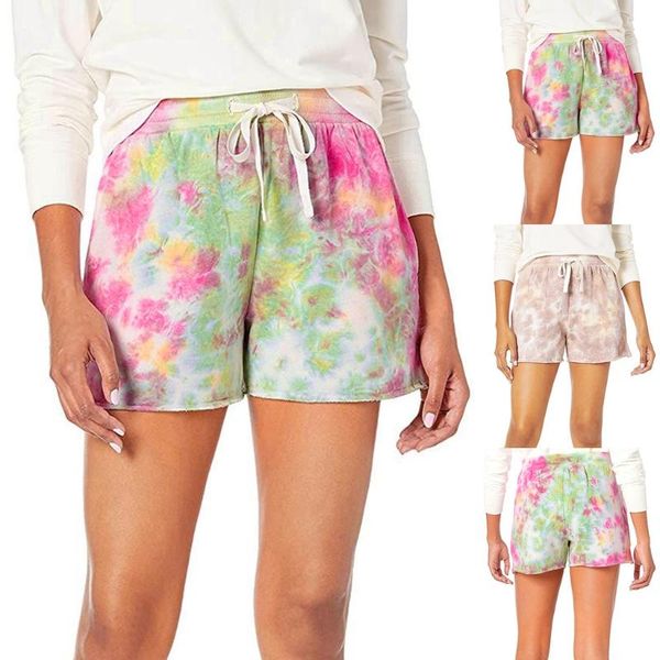 

casual drawstring shorts for women comfy longepant tie dye women's short pants longewear elastic waist shorts with pockets, White;black