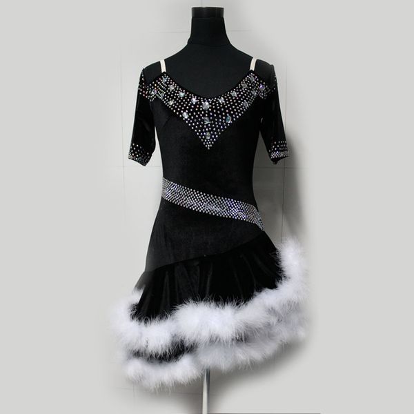 

new style latin dance costume velvet spandex latin dance competition dress for women child dresses s-4xl f27, Black;red
