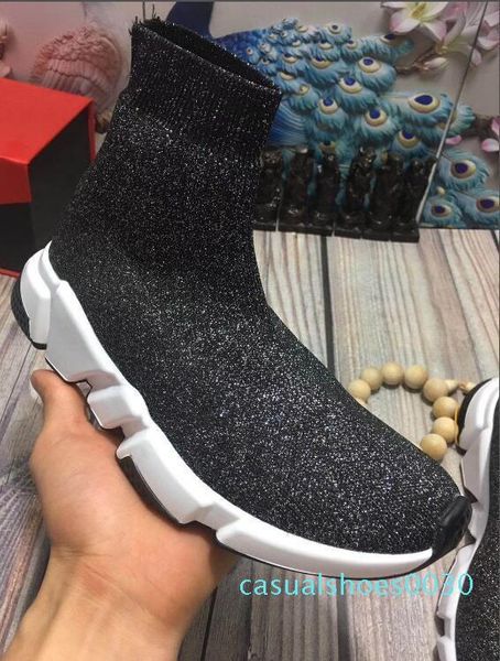 

2019 new paris speed trainers knit sock shoe original luxury designer mens womens sneakers high casual shoes c30, Black